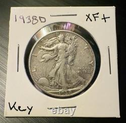 1938 D Walking Liberty Half Dollar Key Date Silver 50c XF+ Old US Coin