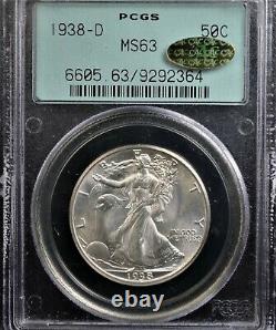 1938 D Walking Liberty Half Pcgs Ms 63 Old Green Holder And Gold Cac Key Date