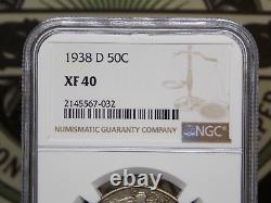 1938 D Walking Liberty SILVER Half Dollar 50c NGC XF40 #032 Extra Fine ECC&C