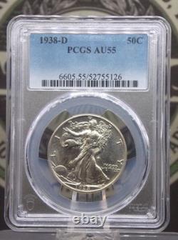 1938 D Walking Liberty SILVER Half Dollar 50c PCGS AU55 #126 About Unc ECC&C