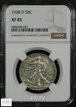 1938 D Walking Liberty Silver Half Dollar 50C NGC XF 45