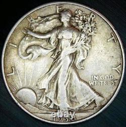 1938 D Walking Liberty Silver Half Dollar Coin Key Date Original Surfaces XF