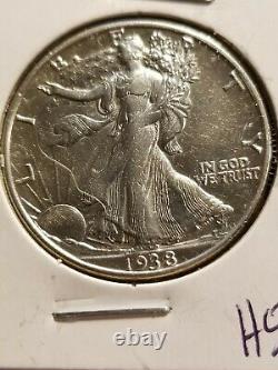 1938 D Walking Liberty Silver Half Dollar, key date, Denver INV02 H58