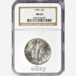 1938 Walking Liberty Half Dollar Ngc Ms-65 Bright Luster With Sharp Strike