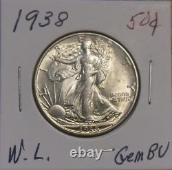 1938 Walking Liberty Half Dollar-gem Bu Gem Brilliantly Uncirculated-some Tone