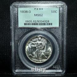 1938-d Walking Liberty Half Dollar Pcgs Ms-62 50c Ogh Old Holder Trusted