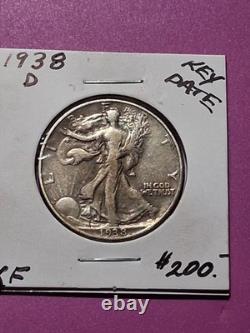 1938-d Walking Liberty Half Dollar. Xf Condition. Low Mintage. Key Date Coin