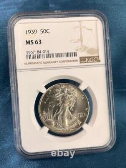 1939 50c Walking Liberty Silver Half Dollar Ngc Ms63