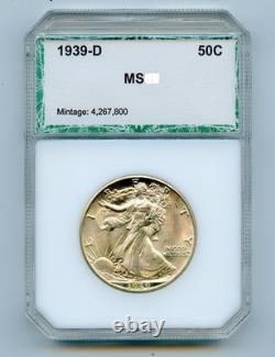 1939-D Walking Liberty Silver Half Dollar 50c Uncirculated Old PCI Holder