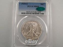 1939-S 50C Walking Liberty Half Dollar PCGS MS66, Lustrous, CAC