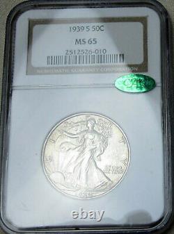 1939-S Walking Liberty Silver Half Dollar NGC MS65 CAC Verified Uncirculated
