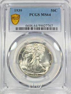 1939 Walking Liberty Half Dollar 50c Silver Pcgs Ms64 Uncirculated Gem Bu (h117)