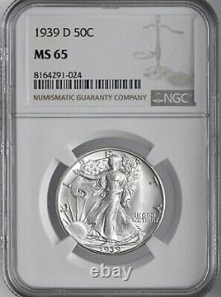 1939-d 50c Walking Liberty Silver Half Dollar Mint State Ngc Ms65 #8164291-024