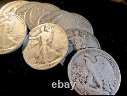 1939-s Walking Liberty Half Dollar 1/2 Roll 10 Coins Grade Good To Fine