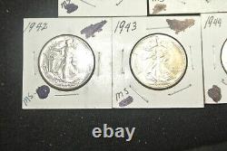 1939 through 1945 Walking Liberty Half Dollars UNC