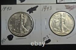 1939 through 1945 Walking Liberty Half Dollars UNC