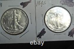 1939 through 1945 Walking Liberty Half Dollars UNC