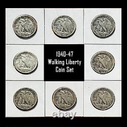 1940-47 Walking Liberty Coin Set, All 8 Years, Each Mint Represented