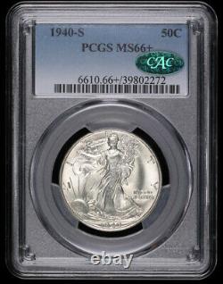 1940 S Walking Liberty Silver Half Dollar Coin Pcgs Ms66+ Plus Cac