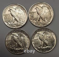 1941 1941-D 1943 and 1944 Silver Walking Liberty Half Grading AU+ Nice PQ Coins