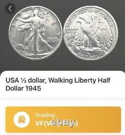 1941-1945 WWII Series Walking Liberty Silver Half Dollars, Circulated, Very Fine