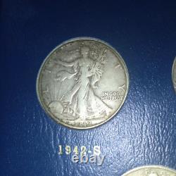 1941-1947 Walking Liberty Half Dollar, Complete Whitman Book, VF(7), XF(12), AU(1)