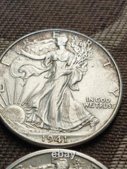 1941 D, 42 P, 43 P, 44 S, 45 P, 47 P, AU Silver WALKING LIBERTY HALF LOT OF 6