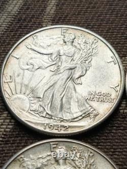 1941 D, 42 P, 43 P, 44 S, 45 P, 47 P, AU Silver WALKING LIBERTY HALF LOT OF 6