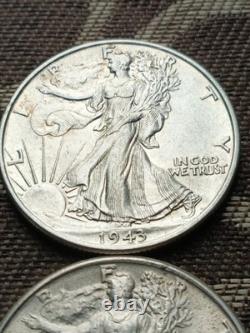 1941 D, 42 P, 43 P, 44 S, 45 P, 47 P, AU Silver WALKING LIBERTY HALF LOT OF 6