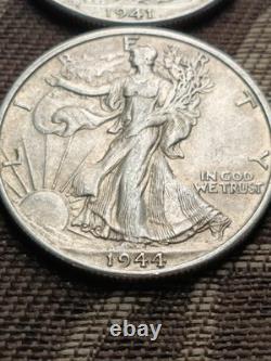 1941 D, 42 P, 43 P, 44 S, 45 P, 47 P, AU Silver WALKING LIBERTY HALF LOT OF 6