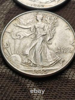1941 D, 42 P, 43 P, 44 S, 45 P, 47 P, AU Silver WALKING LIBERTY HALF LOT OF 6