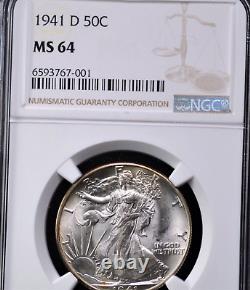 1941 D Walking Liberty Half Dollar Ngc Ms 64 Frosty Glowing White With A Thin