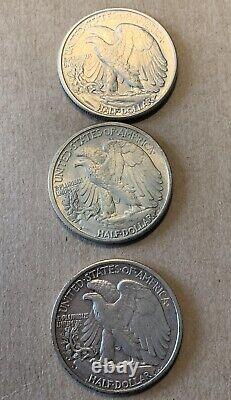 1941 P-D-S Walking Liberty Silver Half Dollars (3) Lot, MS+, MS+, EF