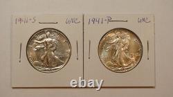 1941 P & S WALKING LIBERTY HALVES 2 UNCIRCULATED SILVER 50C Coins