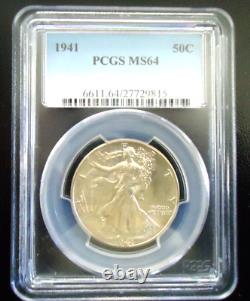 1941 P Walking Liberty Silver Half Dollar Pcgs Ms64 Graded Coin