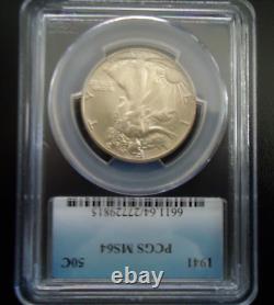 1941 P Walking Liberty Silver Half Dollar Pcgs Ms64 Graded Coin