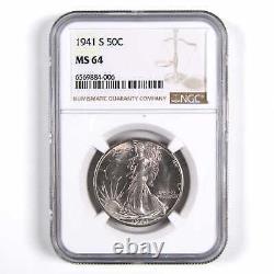 1941 S Liberty Walking Half Dollar MS 64 NGC 90% Silver 50c Uncirculated US Coin