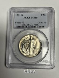 1941-S PCGS MS65 Walking Liberty Silver Half Dollar, Lustrous 50c U. S. Coin