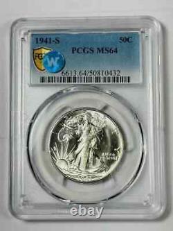 1941 S Walking Liberty Half Dollar PCGS MS-64 Sight White