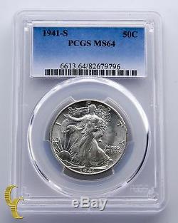 1941-S Walking Liberty Silver Half Dollar 50¢ Coin Graded by PCGS as MS-64