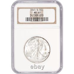 1941-S Walking Liberty Silver Half Dollar 50c, NGC MS 65, Strong Luster