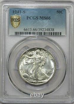 1941 S Walking Liberty Silver Half Dollar Certified Pcgs Ms66! Nice Coin