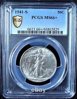 1941-S Walking Liberty Silver Half Dollar PCGS MS 66+ Gold Shield
