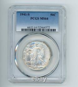 1941-S Walking Liberty US Silver Half 50c PCGS MS-64