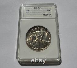 1941 Walking Liberty Half Dollar ANACS Certified MS62 90% Silver U. S. Coin