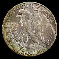 1941 Walking Liberty Half Dollar MS64+ Plus. PCGS Gold Shield. Rainbow Toned