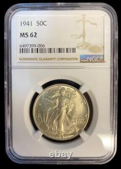 1941 Walking Liberty Half Dollar NGC MS62 GREAT ORIGINAL COLOR AND LUSTER