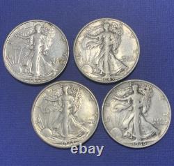 1942/43/45/46-S's Silver Walking Halves (4), F+ thru EF, See Pics