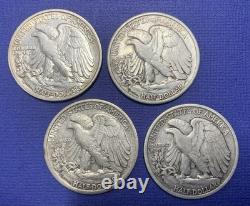 1942/43/45/46-S's Silver Walking Halves (4), F+ thru EF, See Pics