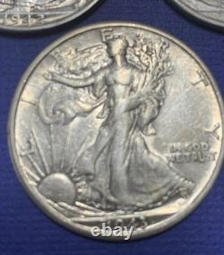 1942/43/45/46-S's Silver Walking Halves (4), F+ thru EF, See Pics